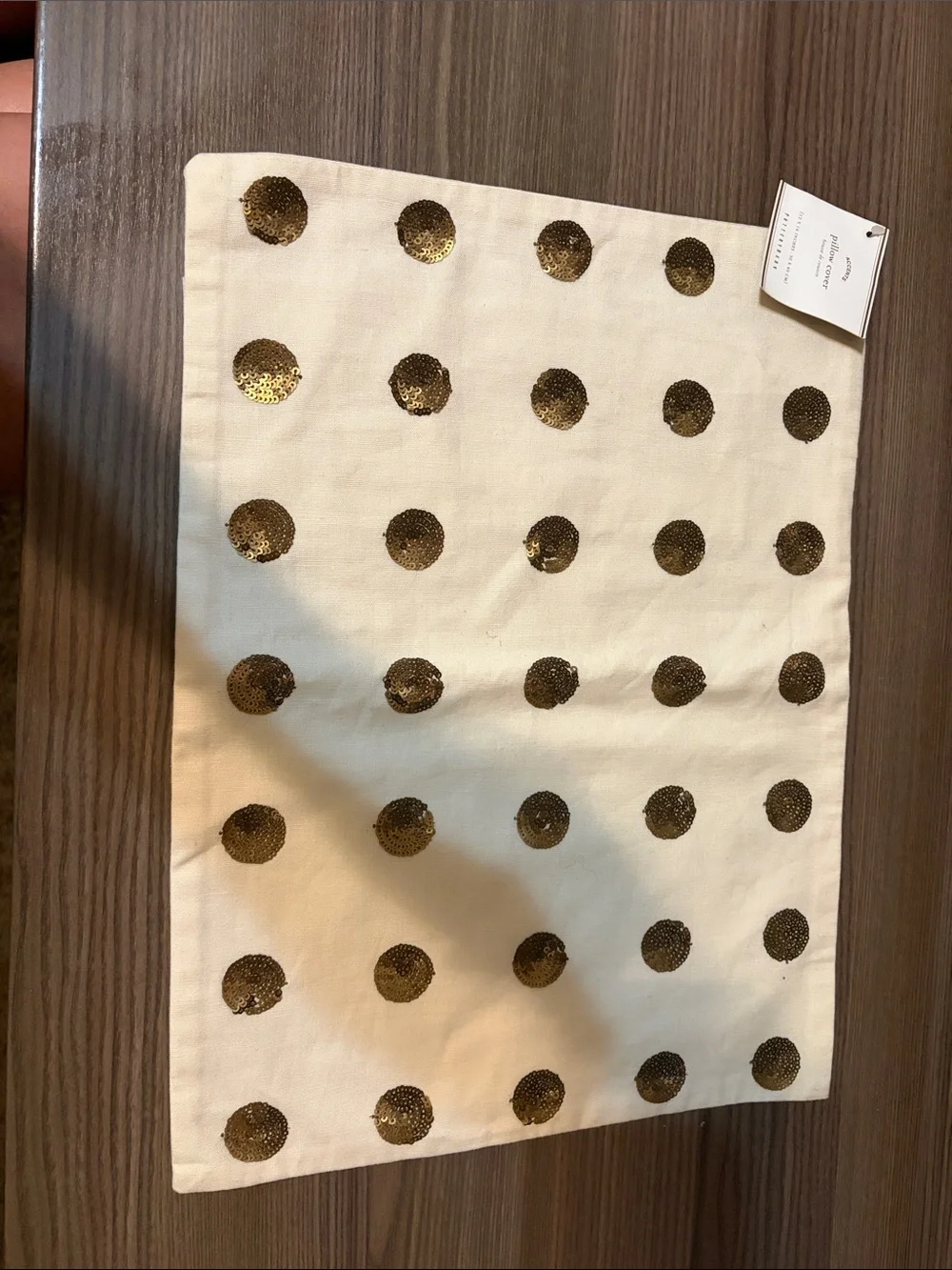 Pottery Barn Cream Pillow Cover with Gold Sequin Polka Dots